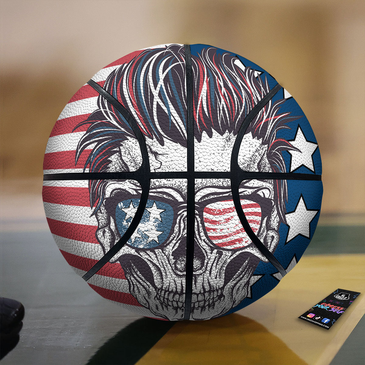 Skull With Sunglasses American Print Basketball