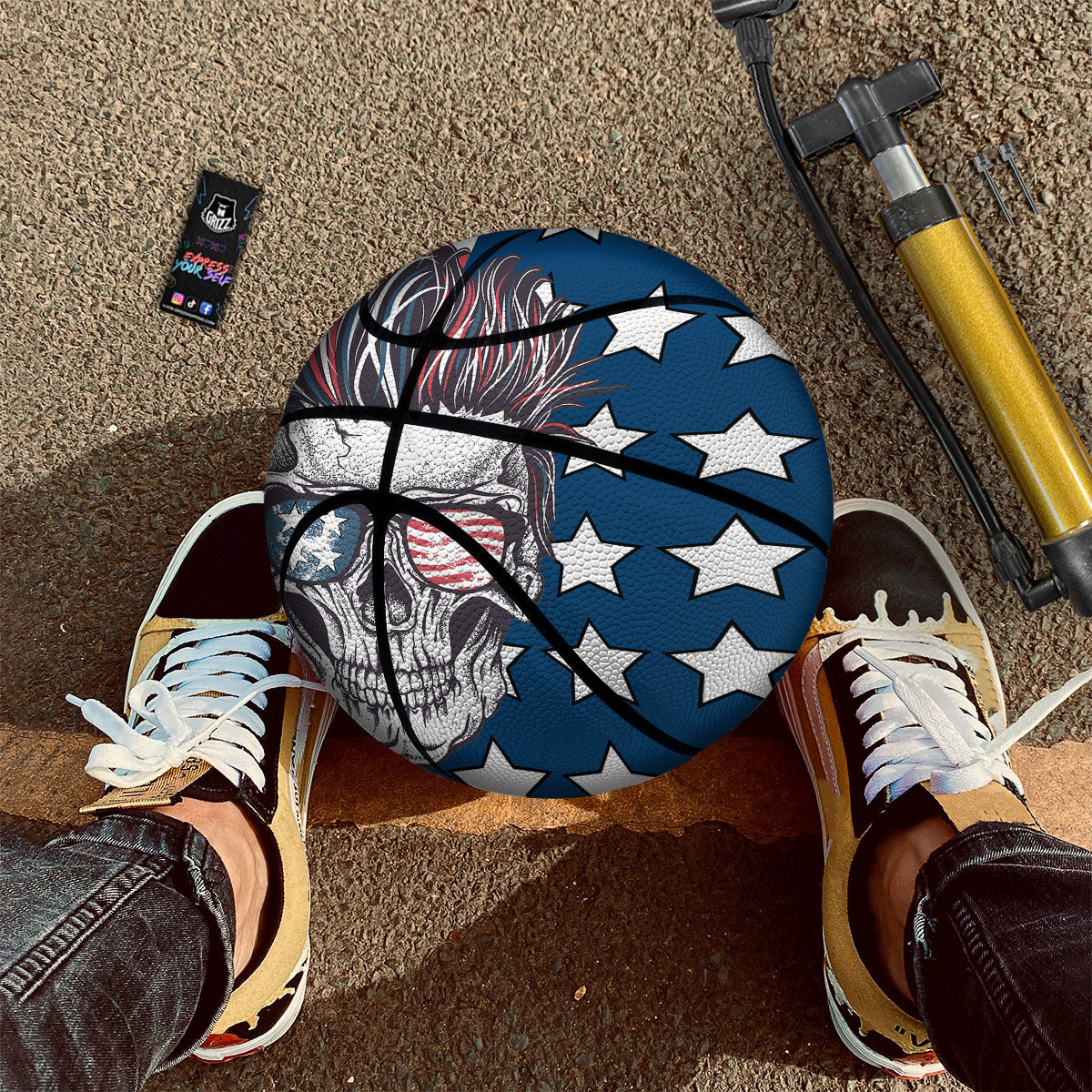 Skull With Sunglasses American Print Basketball