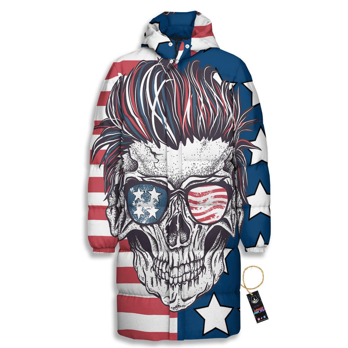 Skull With Sunglasses American Print Long Down Jacket