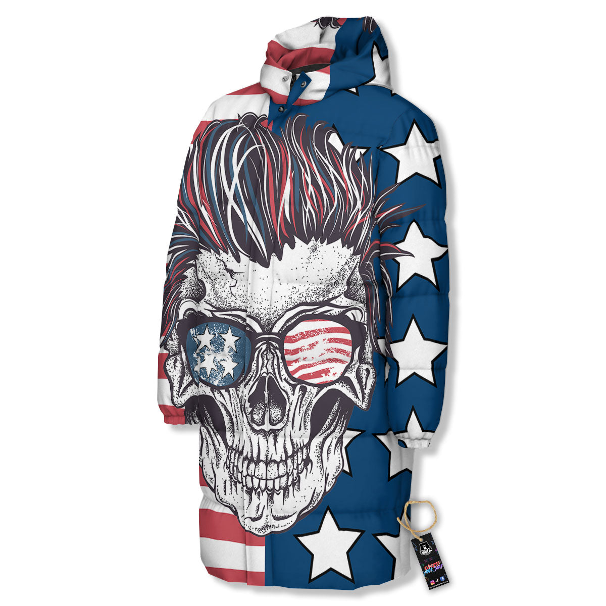 Skull With Sunglasses American Print Long Down Jacket