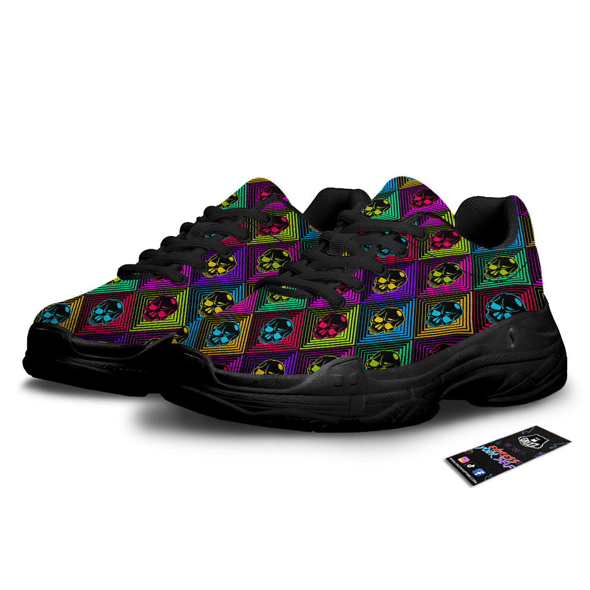 Skulls Hard Rock Colorful Print Pattern Black Chunky Shoes-grizzshop