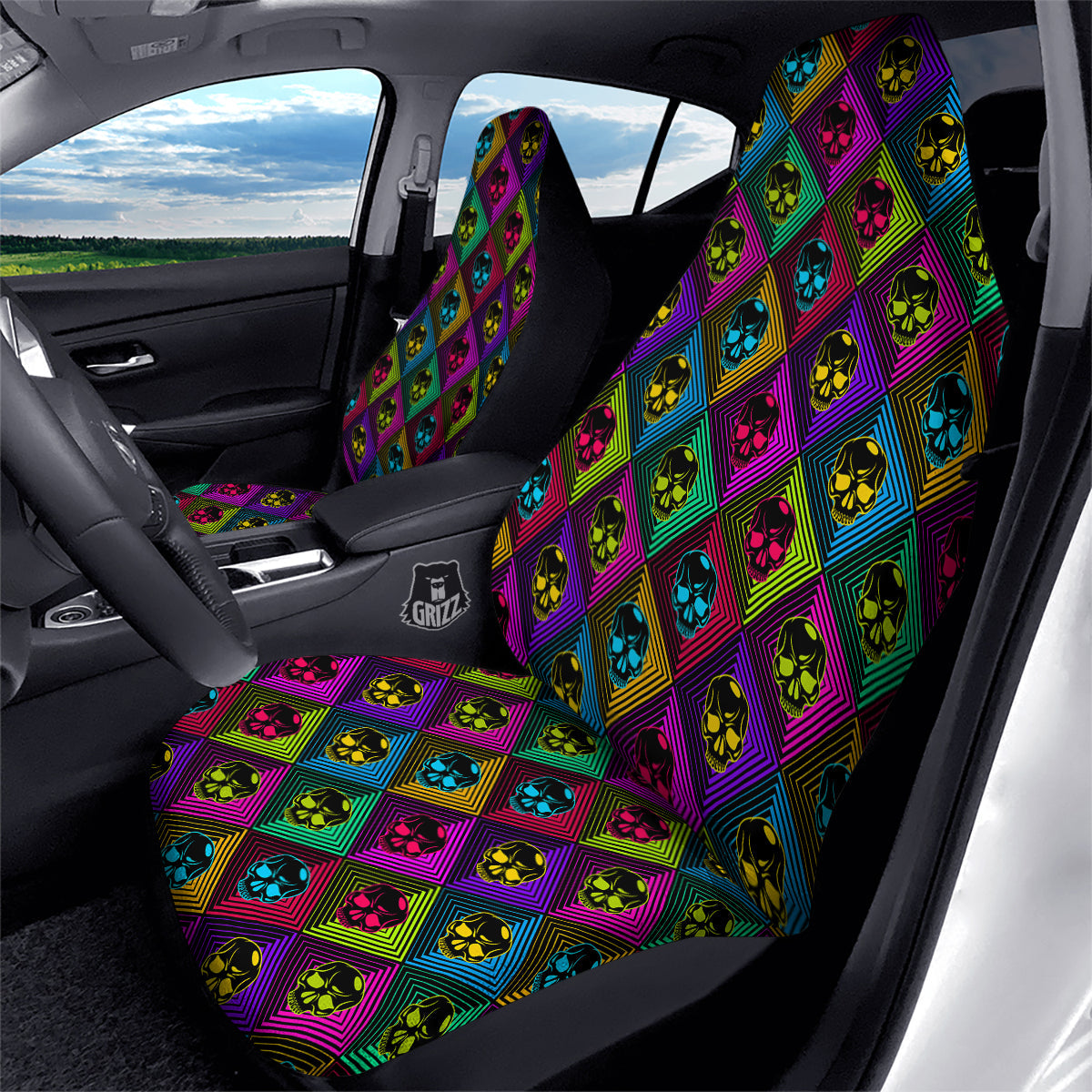 Skulls Hard Rock Colorful Print Pattern Car Seat Covers-grizzshop