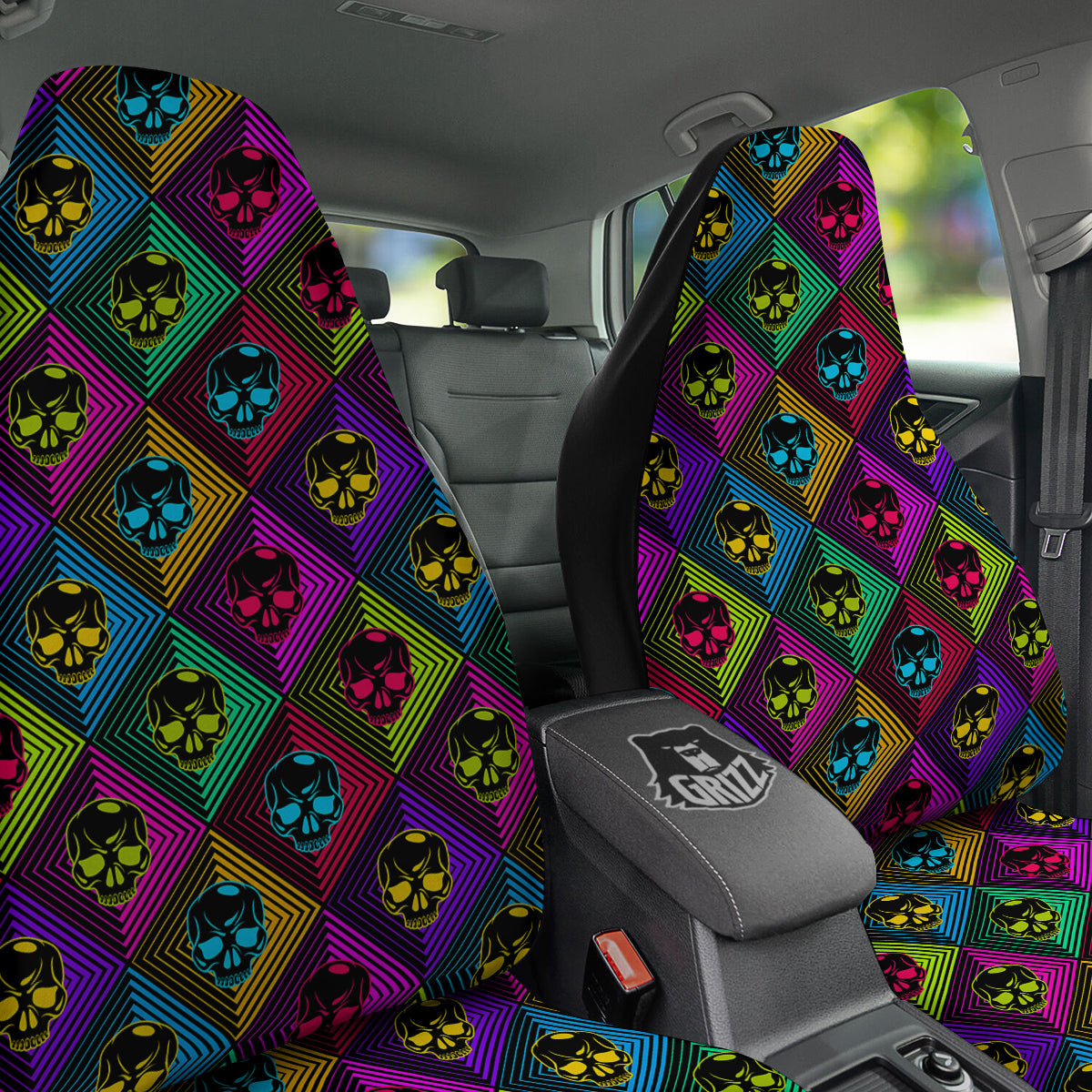 Skulls Hard Rock Colorful Print Pattern Car Seat Covers-grizzshop