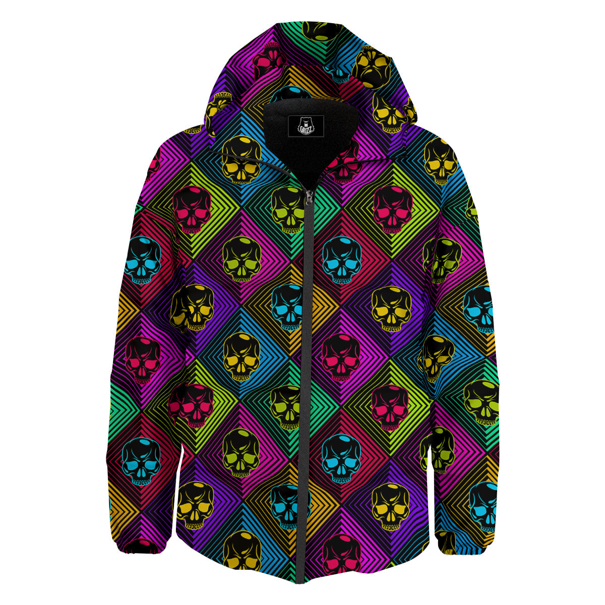 Skulls Hard Rock Colorful Print Pattern Down Jacket-grizzshop