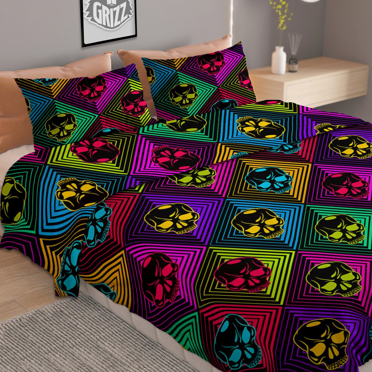 Skulls Hard Rock Colorful Print Pattern Duvet Cover Bedding Set