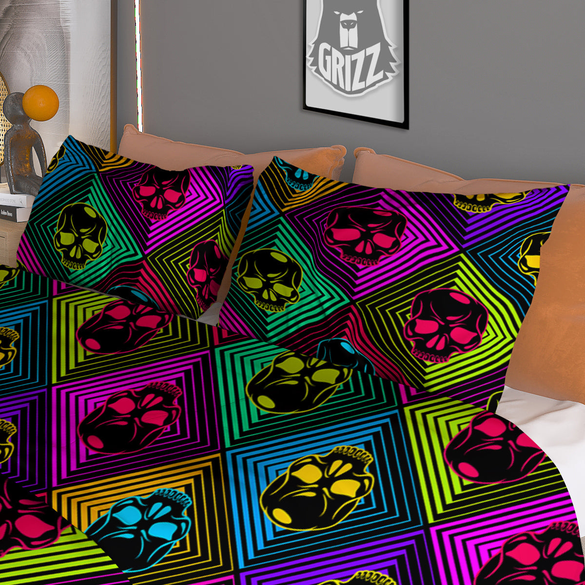 Skulls Hard Rock Colorful Print Pattern Duvet Cover Bedding Set