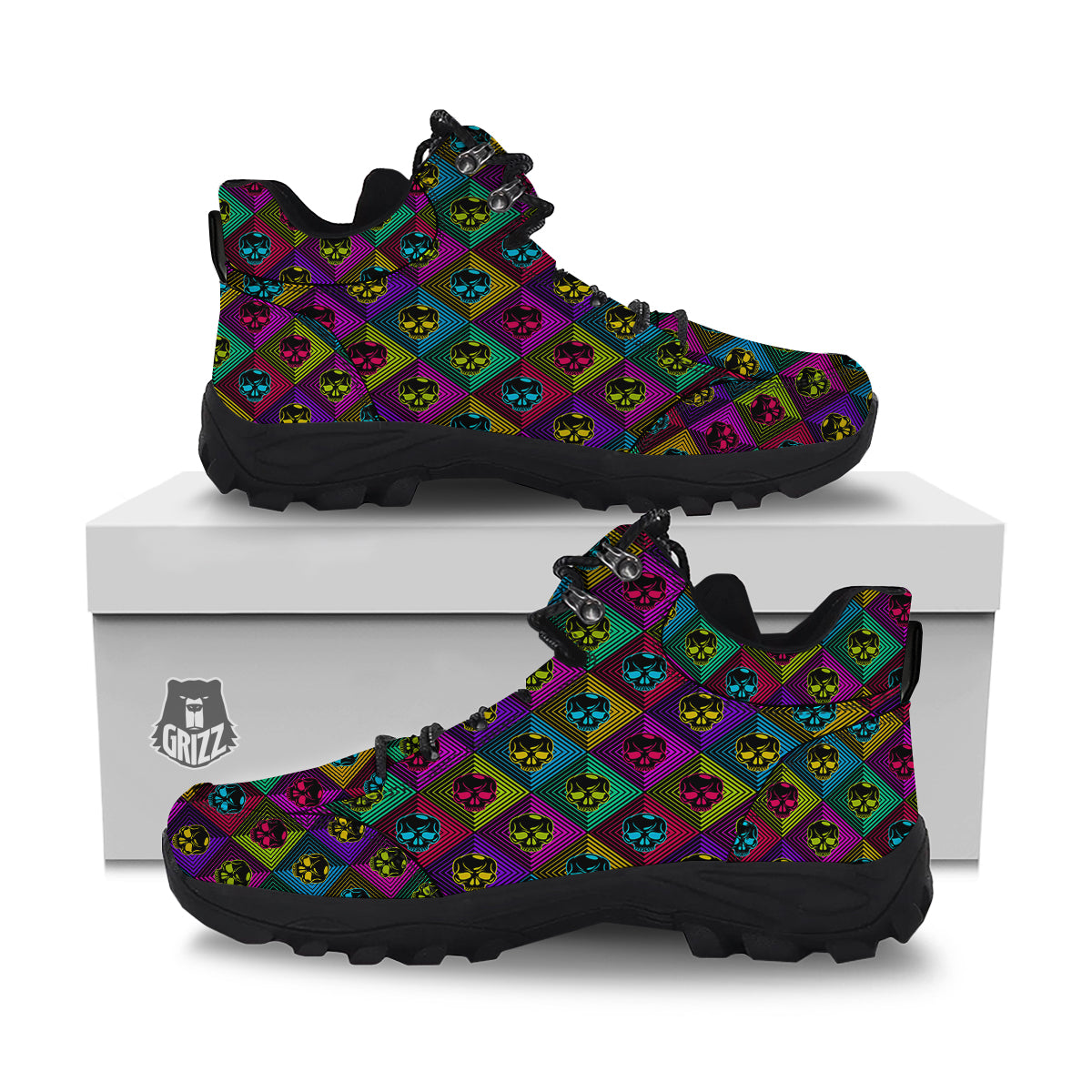 Skulls Hard Rock Colorful Print Pattern Hiking Shoes-grizzshop