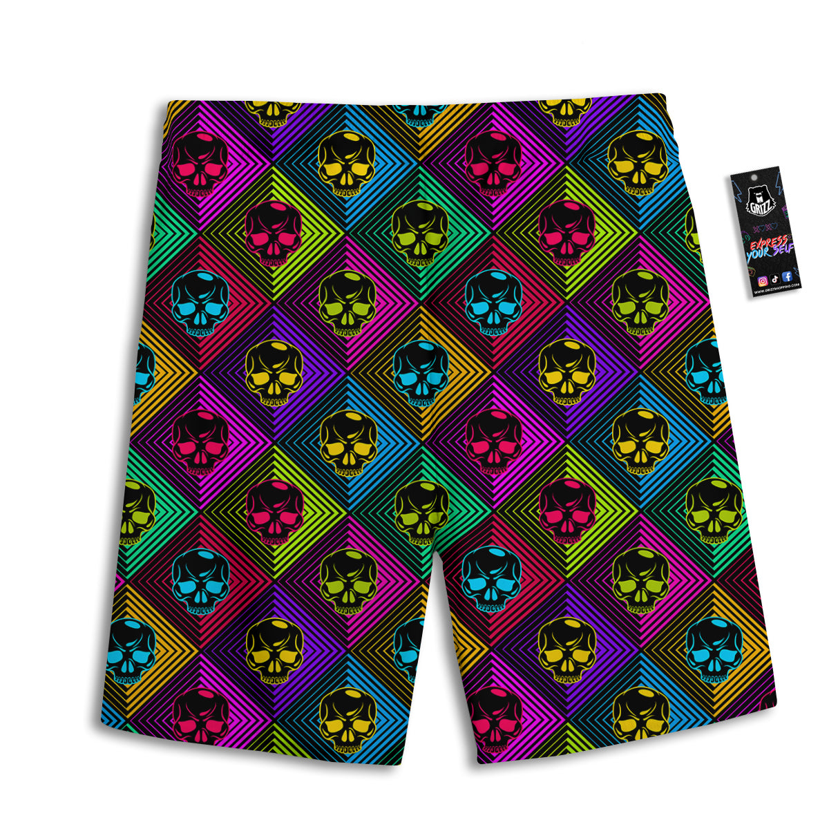 Skulls Hard Rock Colorful Print Pattern Men's Athletic Shorts