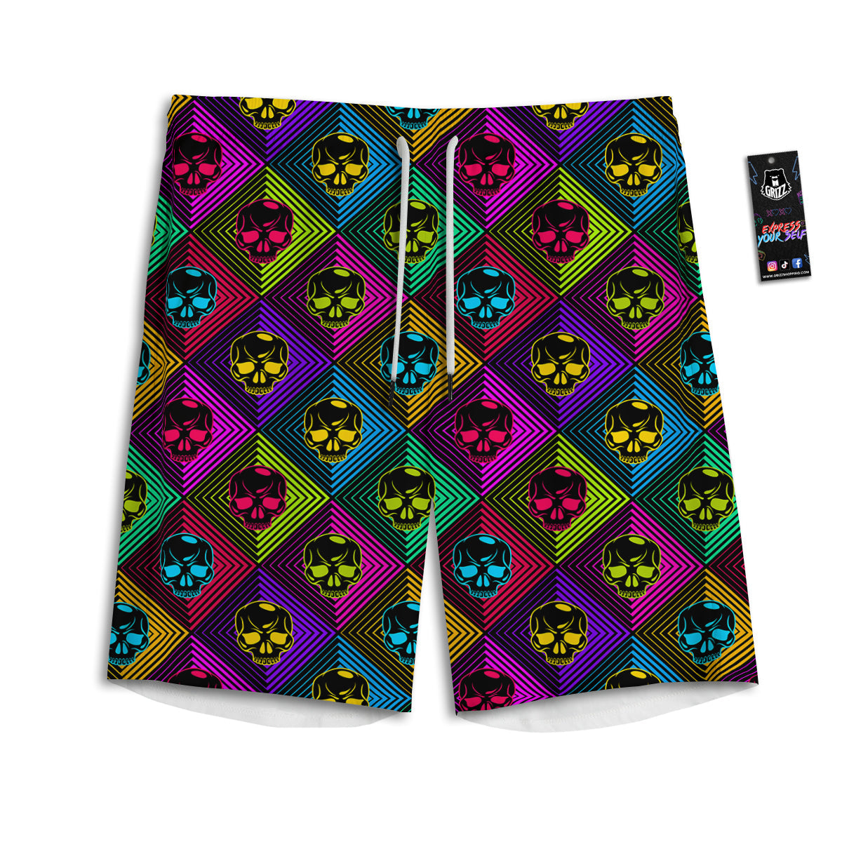 Skulls Hard Rock Colorful Print Pattern Men's Athletic Shorts