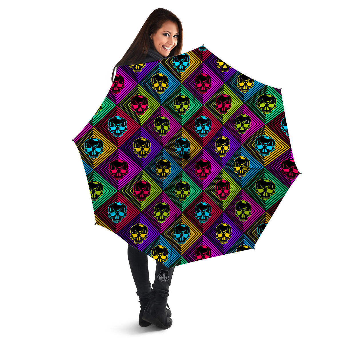 Skulls Hard Rock Colorful Print Pattern Umbrella-grizzshop