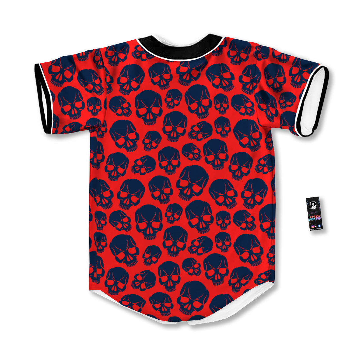 Skulls Red And Blue Hard Rock Print Pattern Baseball Jersey-grizzshop