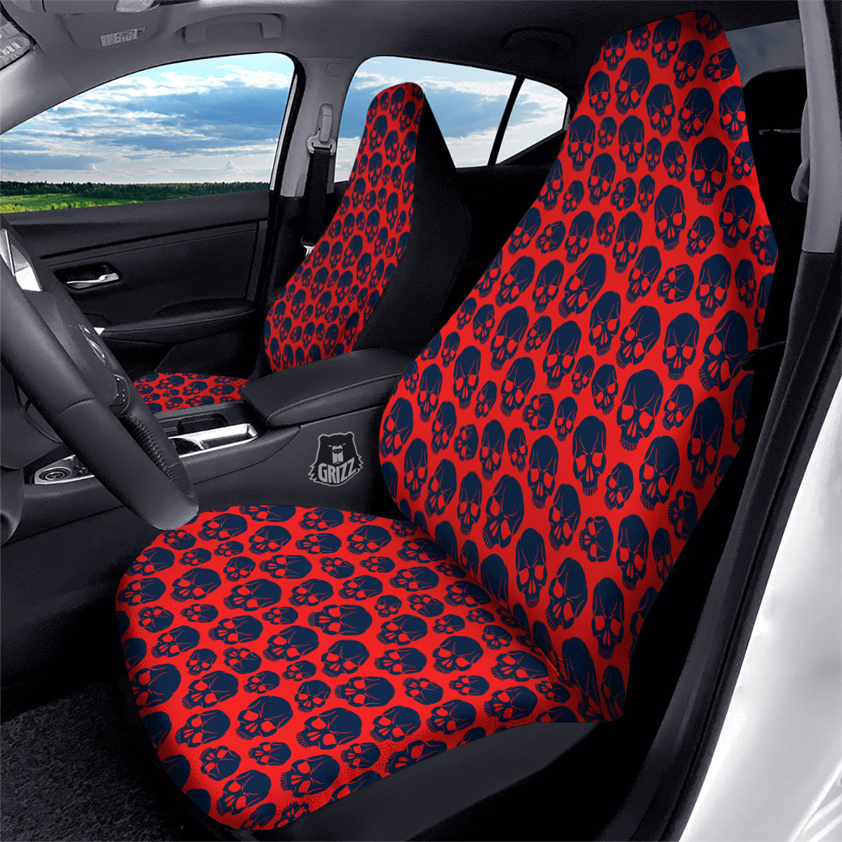 Skulls Red And Blue Hard Rock Print Pattern Car Seat Covers-grizzshop