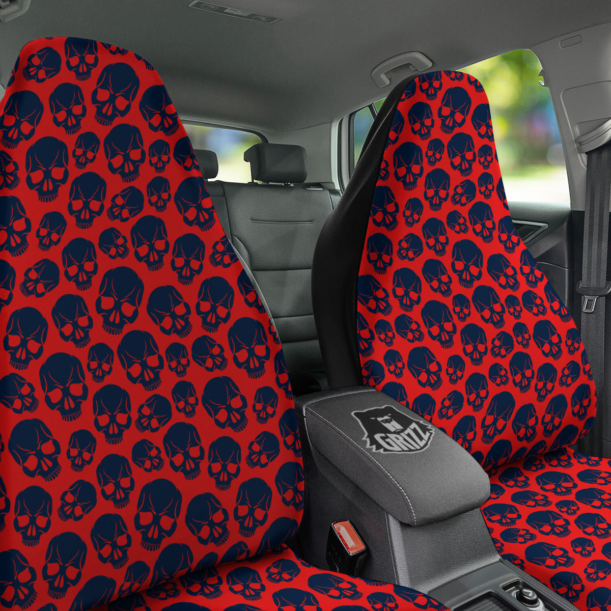 Skulls Red And Blue Hard Rock Print Pattern Car Seat Covers-grizzshop