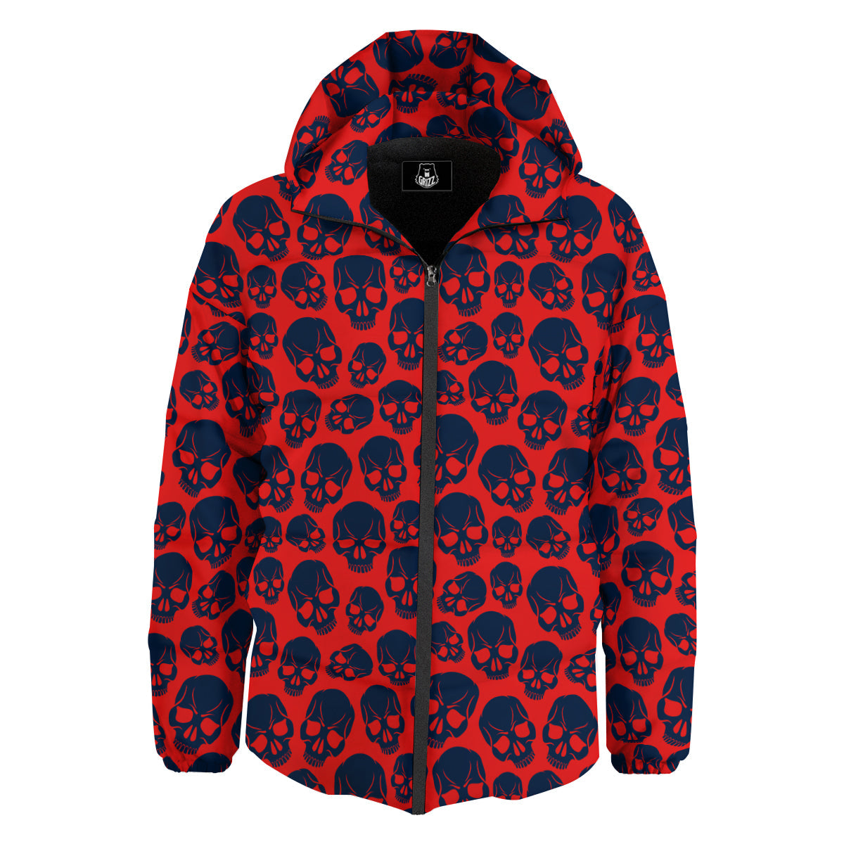 Skulls Red And Blue Hard Rock Print Pattern Down Jacket-grizzshop