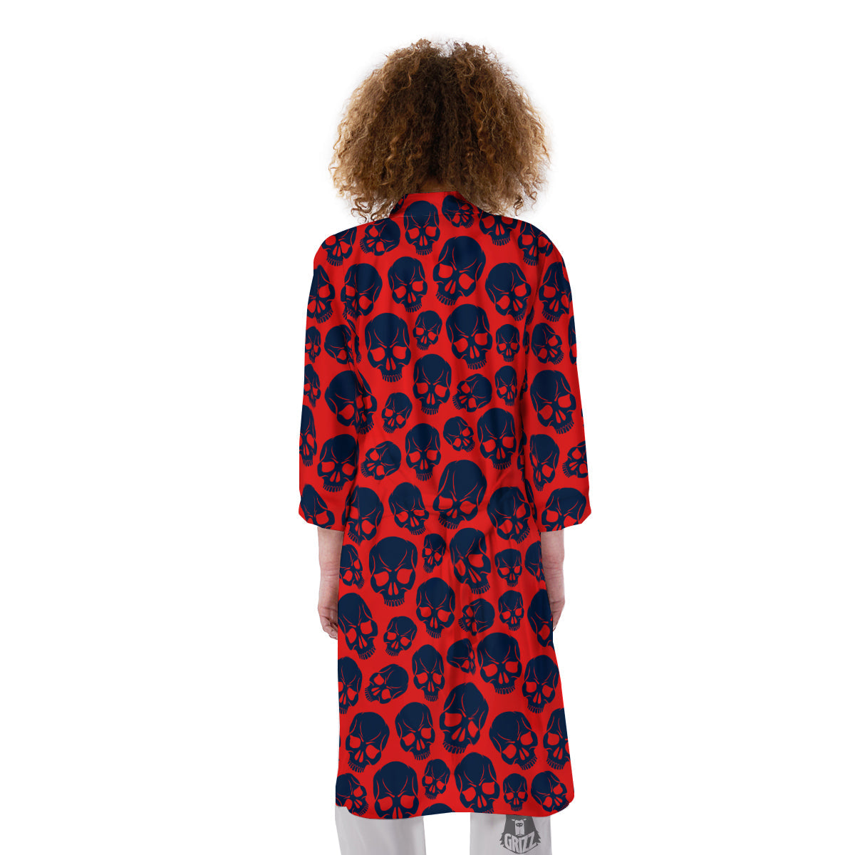 Skulls Red And Blue Hard Rock Print Pattern Kimono-grizzshop