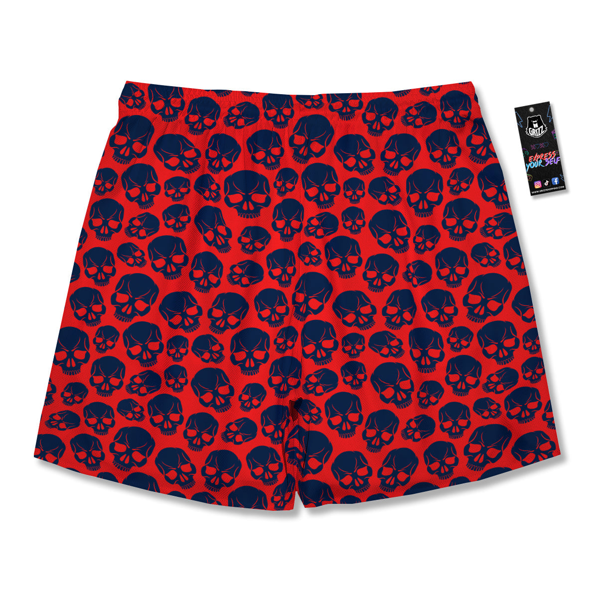 Skulls Red And Blue Hard Rock Print Pattern Men's Running Shorts-grizzshop