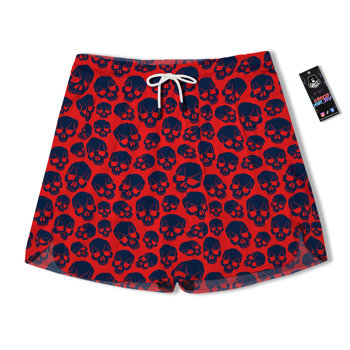 Skulls Red And Blue Hard Rock Print Pattern Men's Running Shorts-grizzshop