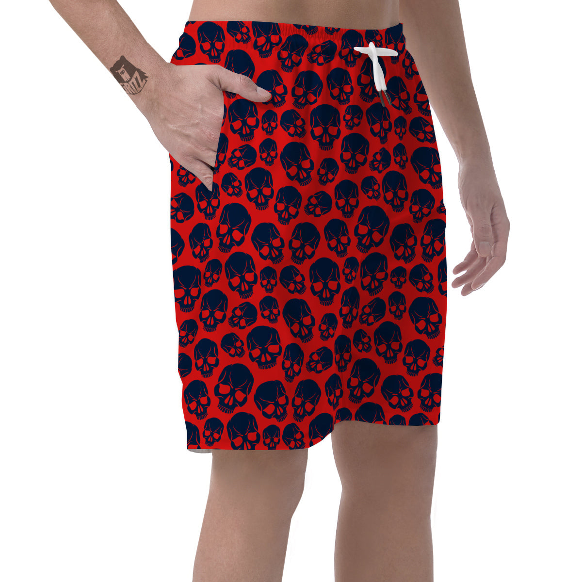 Skulls Red And Blue Hard Rock Print Pattern Men's Shorts-grizzshop