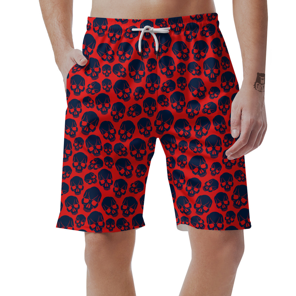 Skulls Red And Blue Hard Rock Print Pattern Men's Shorts-grizzshop