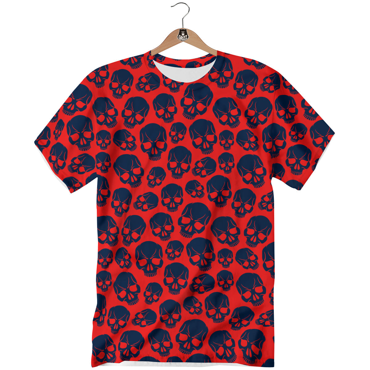 Skulls Red And Blue Hard Rock Print Pattern T-Shirt-grizzshop
