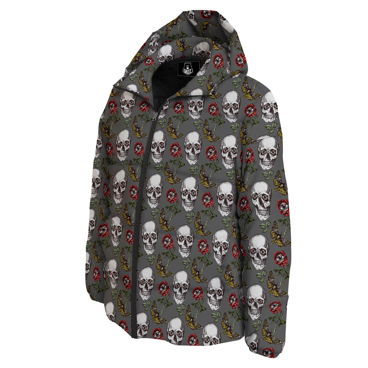 Skulls Roses Death Eyes Print Pattern Down Jacket-grizzshop