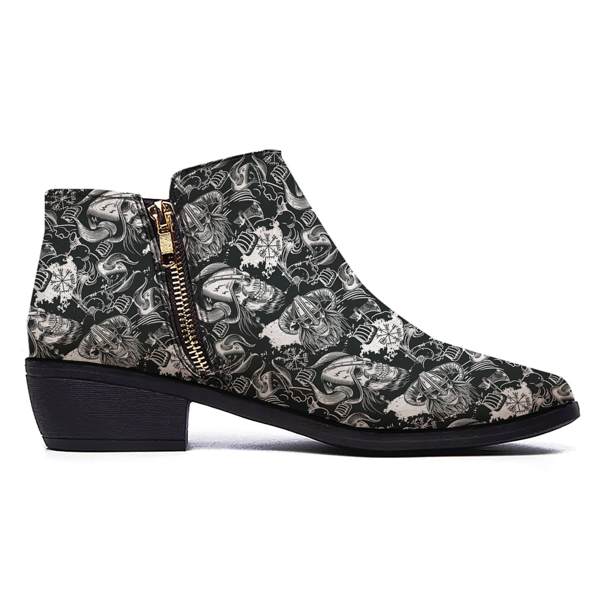 Skulls in Viking Helmets Print Pattern Ankle Boots-grizzshop