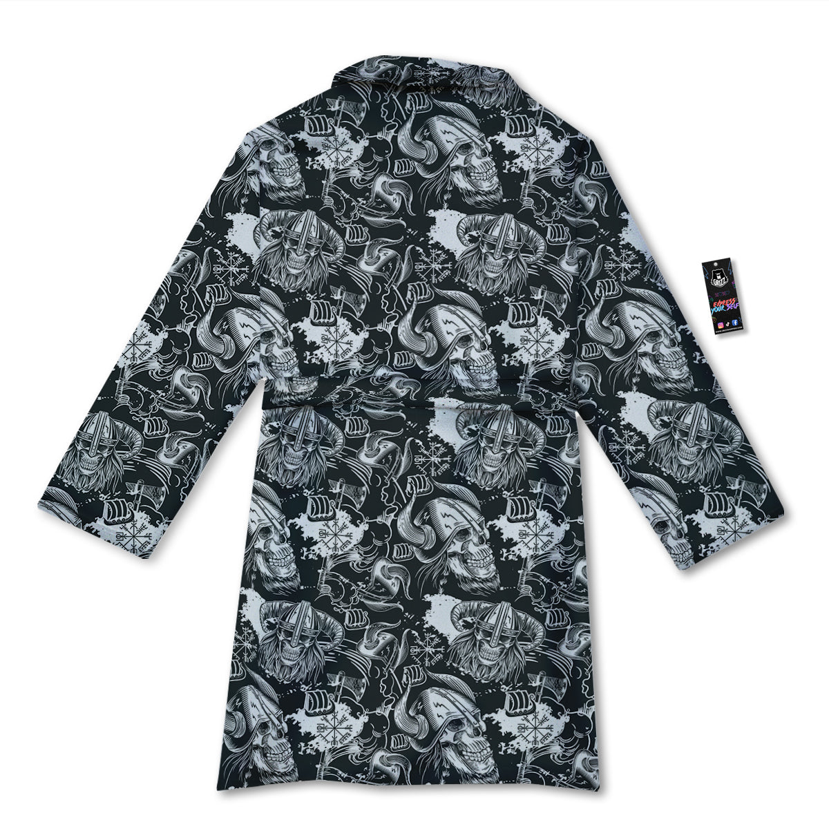 Skulls in Viking Helmets Print Pattern Bathrobe-grizzshop