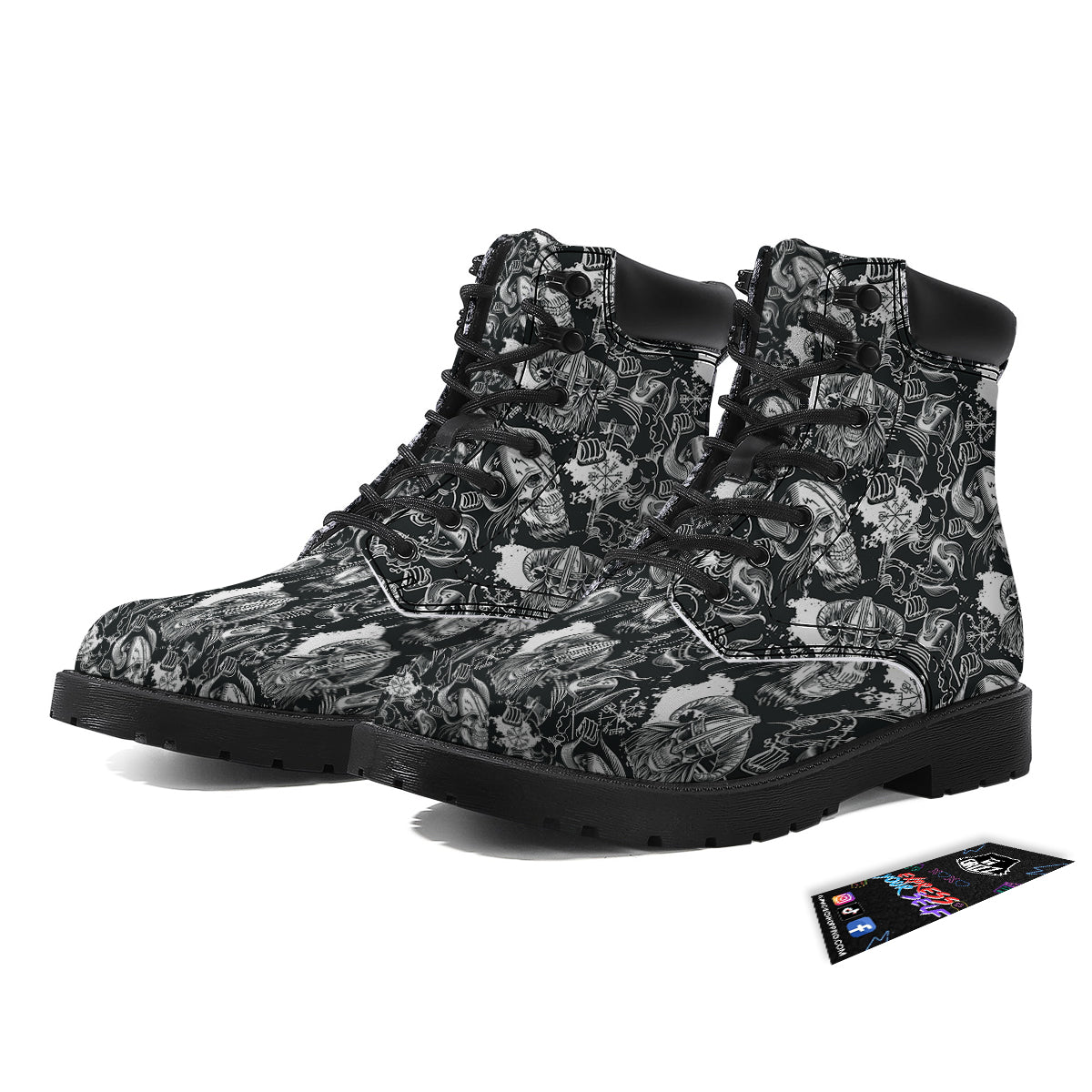 Skulls in Viking Helmets Print Pattern Boots-grizzshop