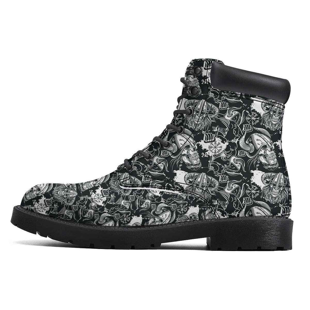 Skulls in Viking Helmets Print Pattern Boots-grizzshop