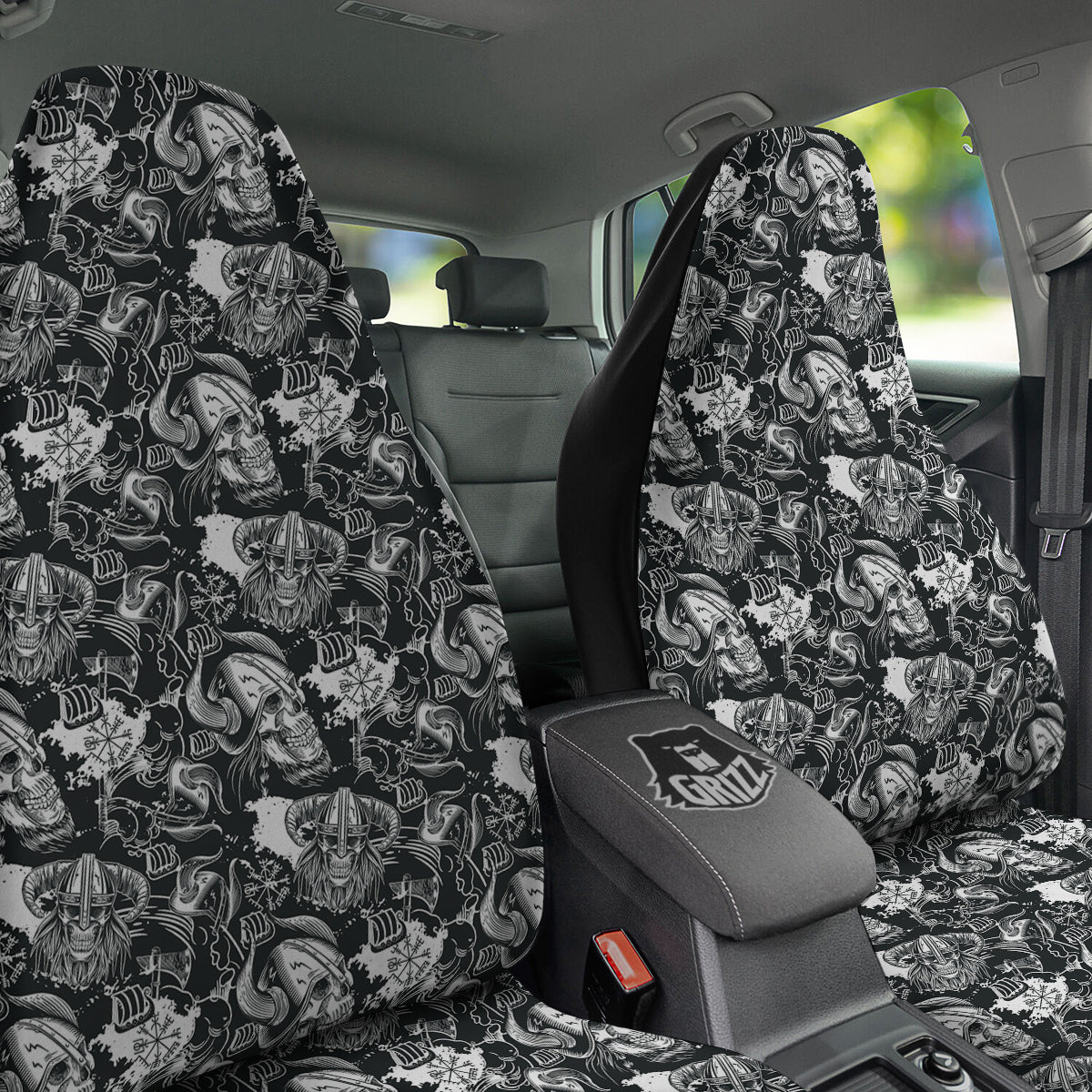 Skulls in Viking Helmets Print Pattern Car Seat Covers-grizzshop