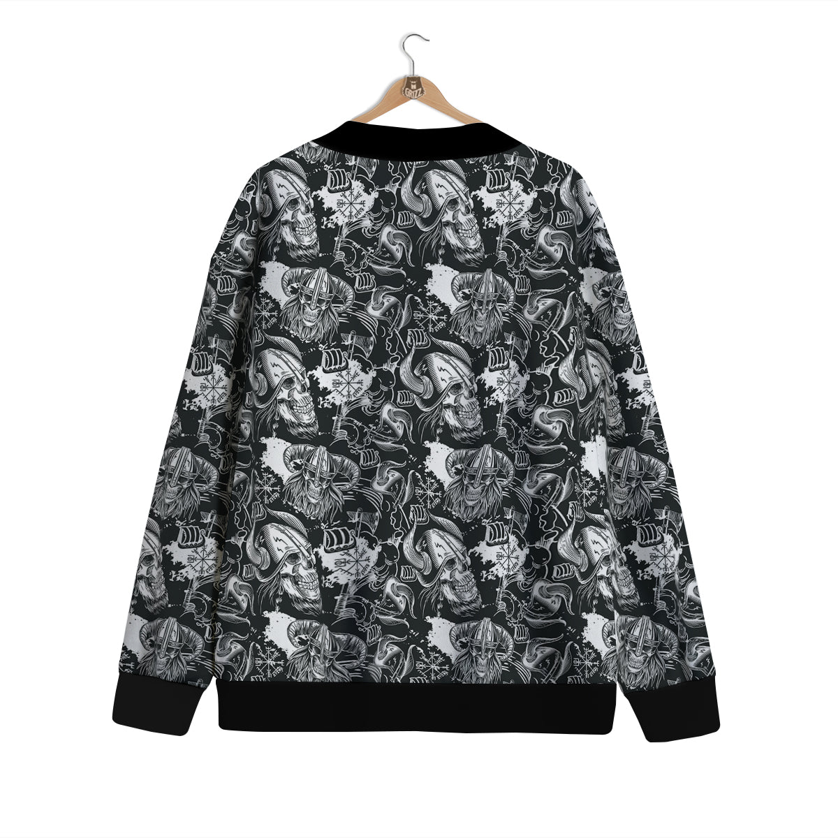 Skulls in Viking Helmets Print Pattern Cardigan-grizzshop