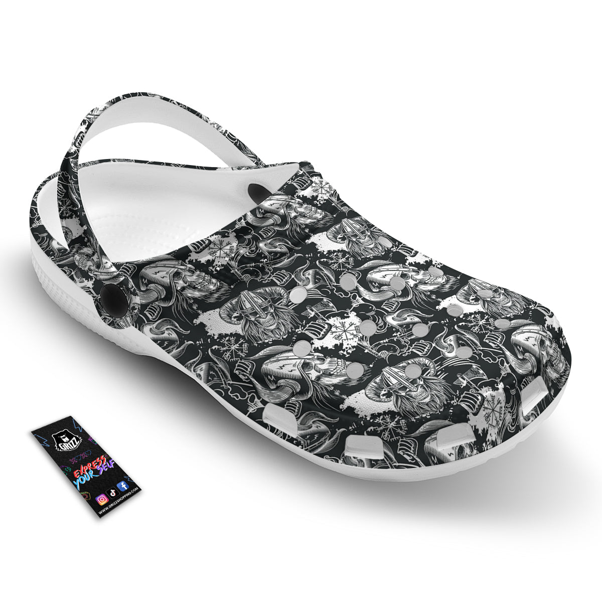 Skulls in Viking Helmets Print Pattern Clog-grizzshop