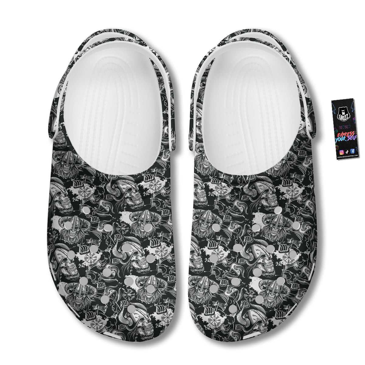 Skulls in Viking Helmets Print Pattern Clog-grizzshop