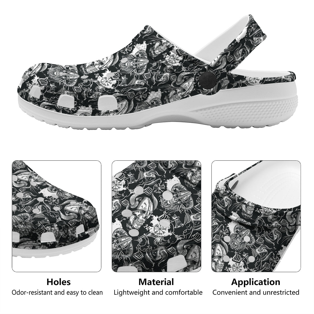 Skulls in Viking Helmets Print Pattern Clog-grizzshop