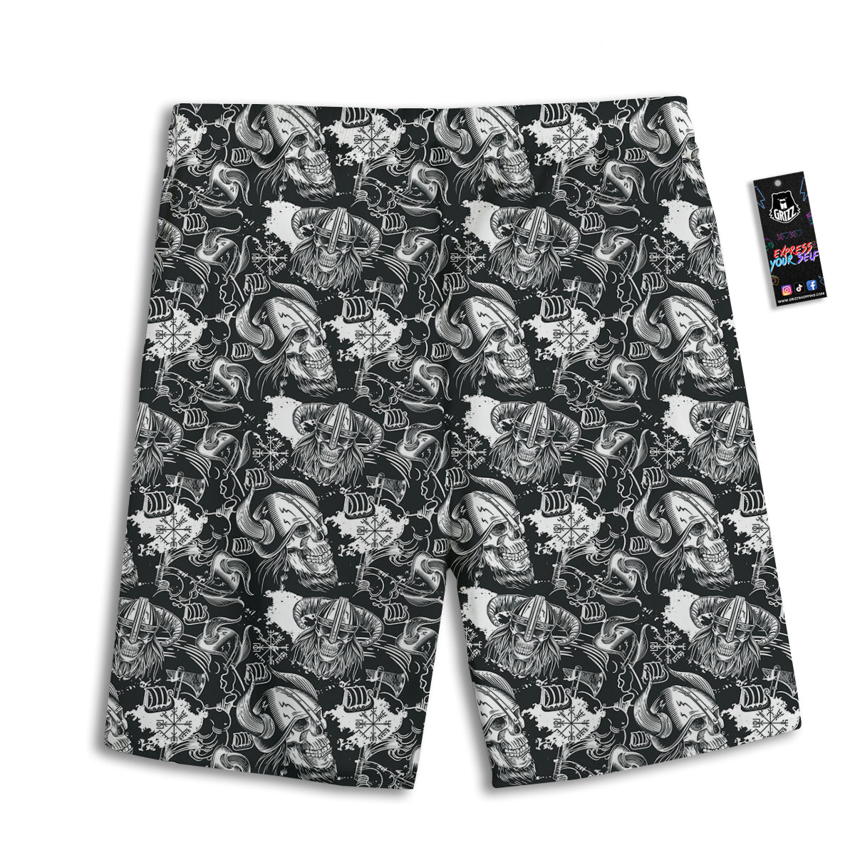 Skulls in Viking Helmets Print Pattern Men's Athletic Shorts