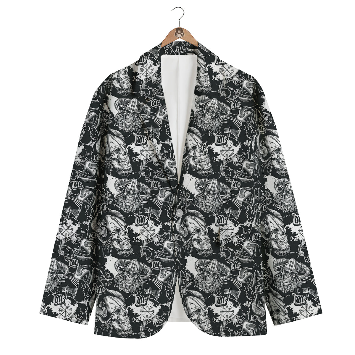 Skulls in Viking Helmets Print Pattern Men's Blazer-grizzshop