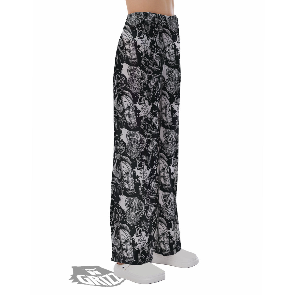 Skulls in Viking Helmets Print Pattern Pajama Pants-grizzshop