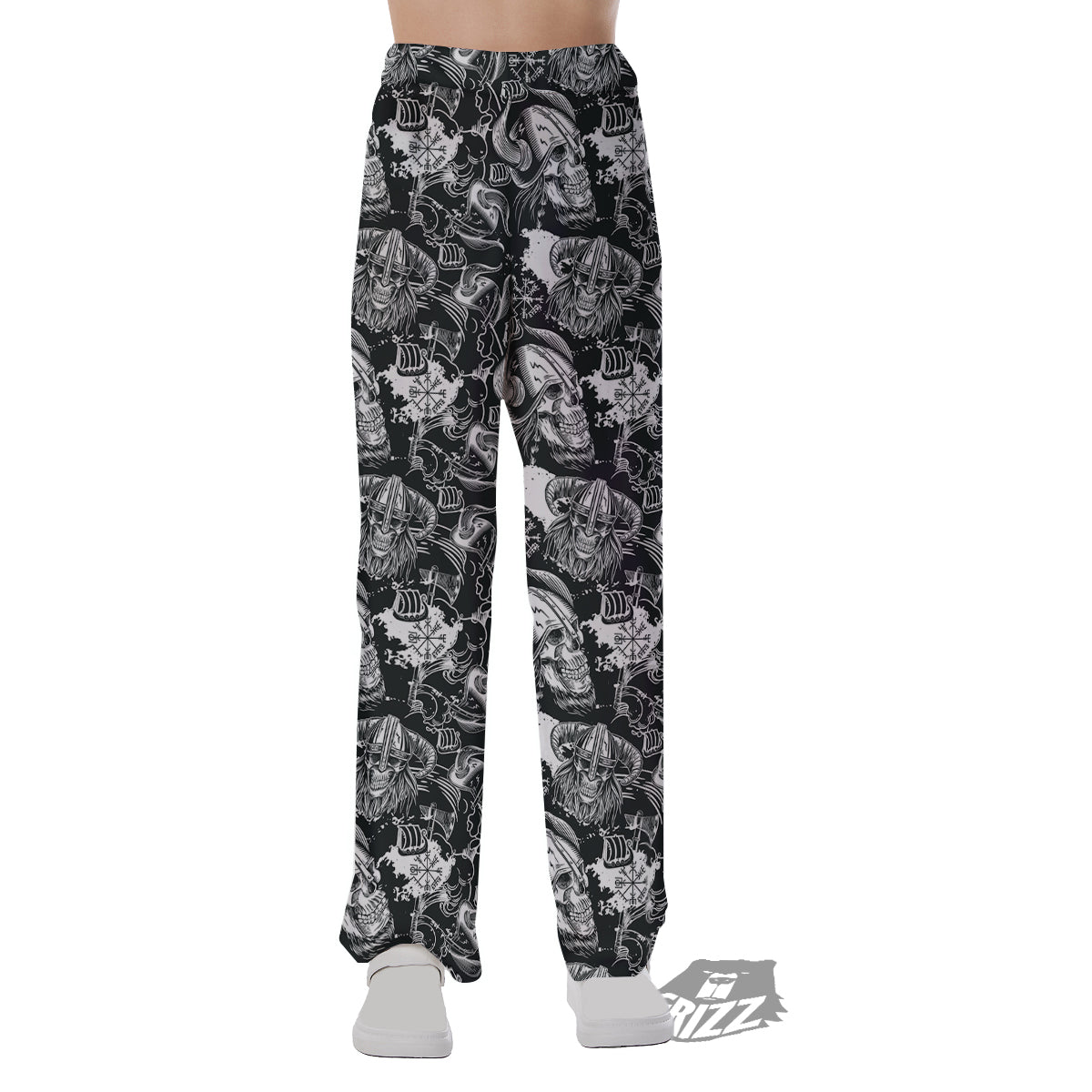 Skulls in Viking Helmets Print Pattern Pajama Pants-grizzshop