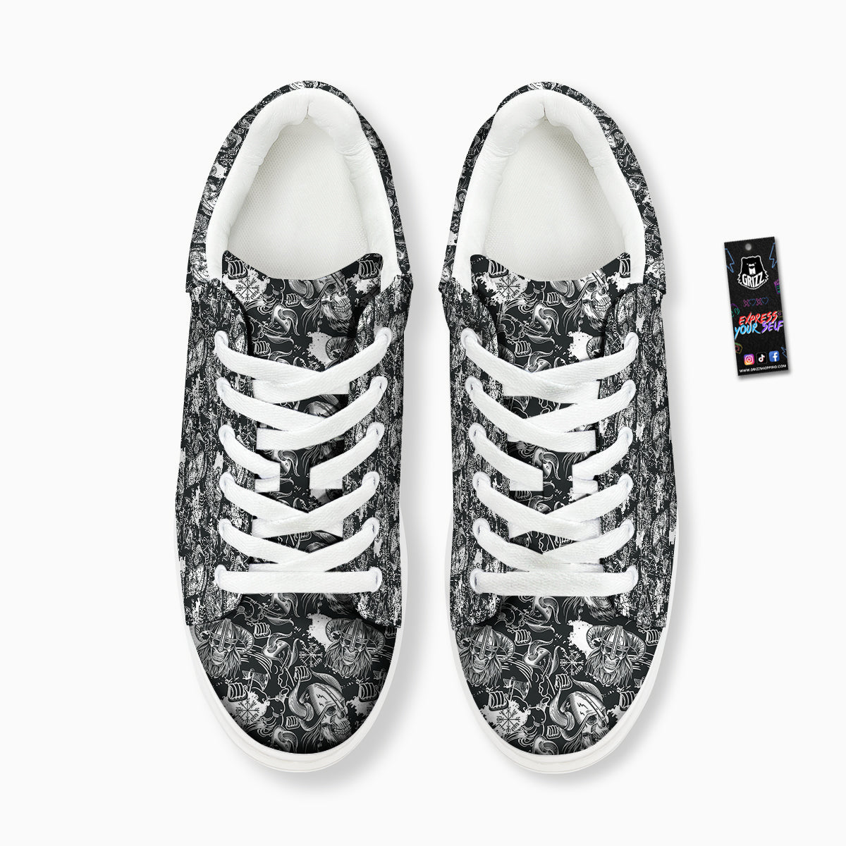 Skulls in Viking Helmets Print Pattern Platform Shoes-grizzshop