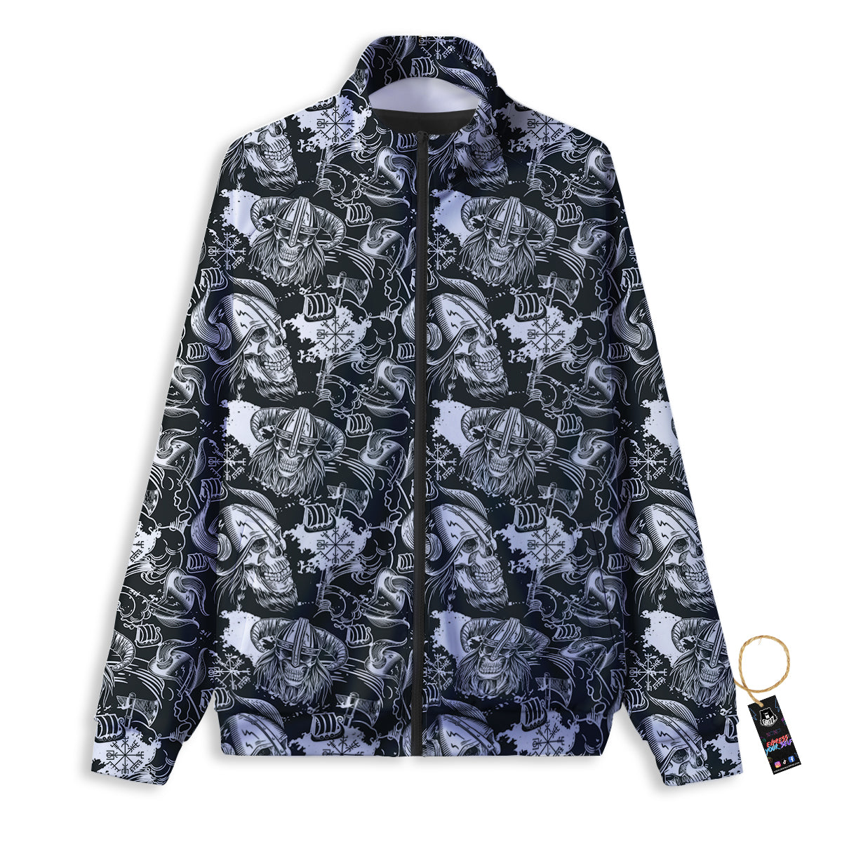 Skulls in Viking Helmets Print Pattern Track Jacket-grizzshop
