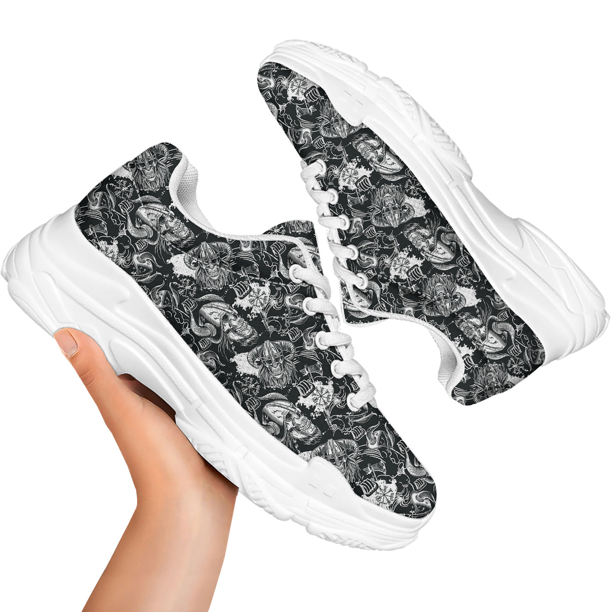 Skulls in Viking Helmets Print Pattern White Chunky Shoes-grizzshop