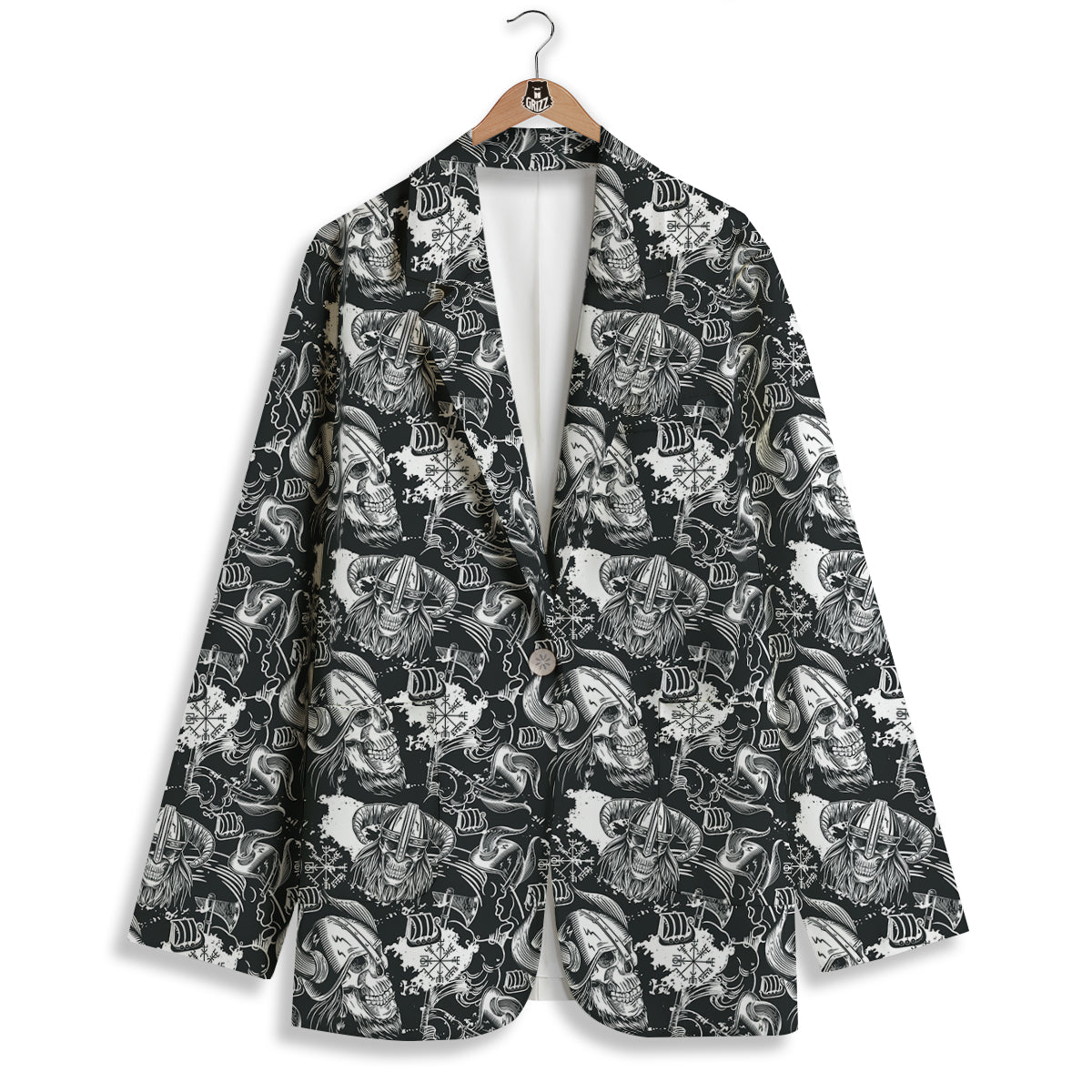 Skulls in Viking Helmets Print Pattern Women's Blazer-grizzshop