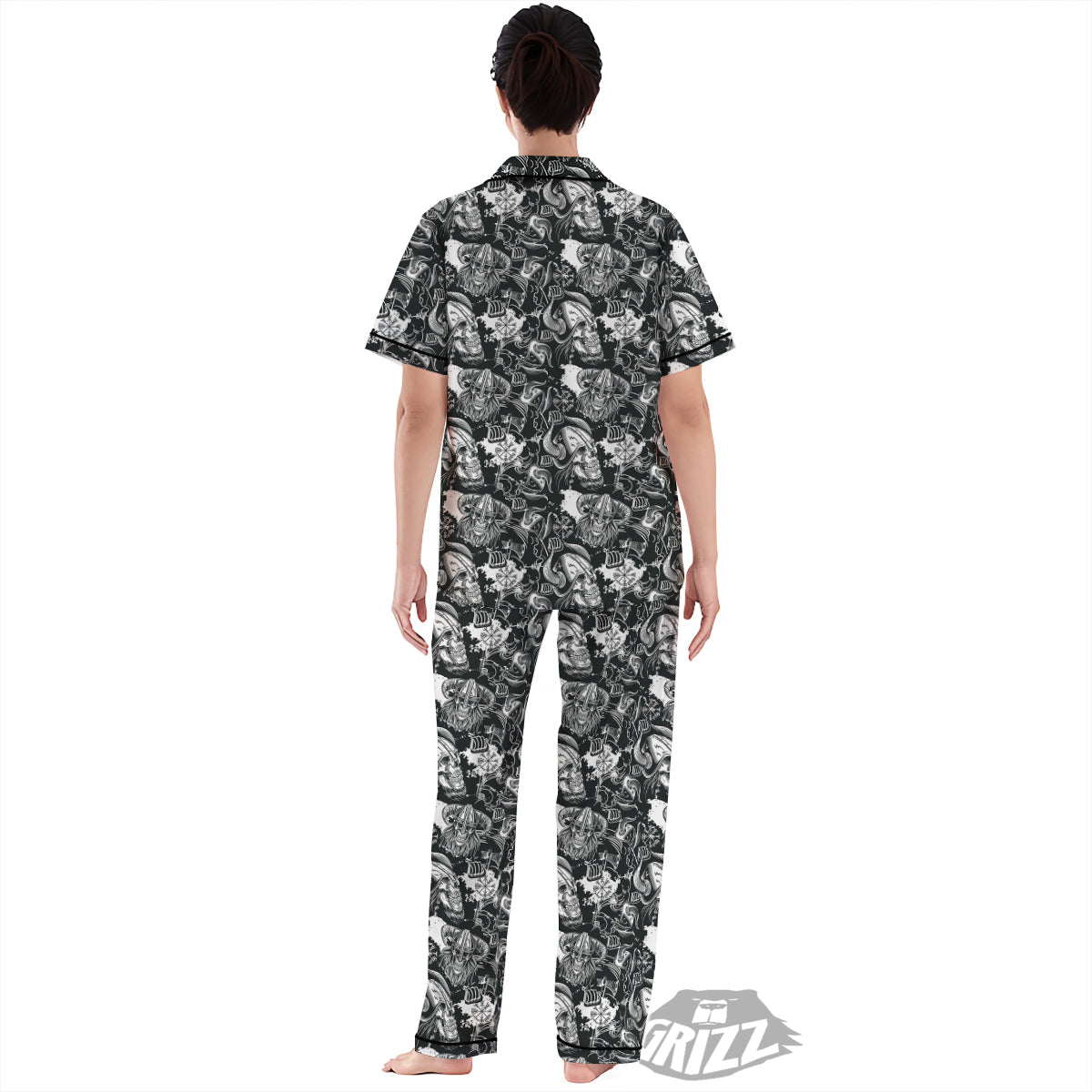 Skulls in Viking Helmets Print Pattern Women's Pajamas Set-grizzshop