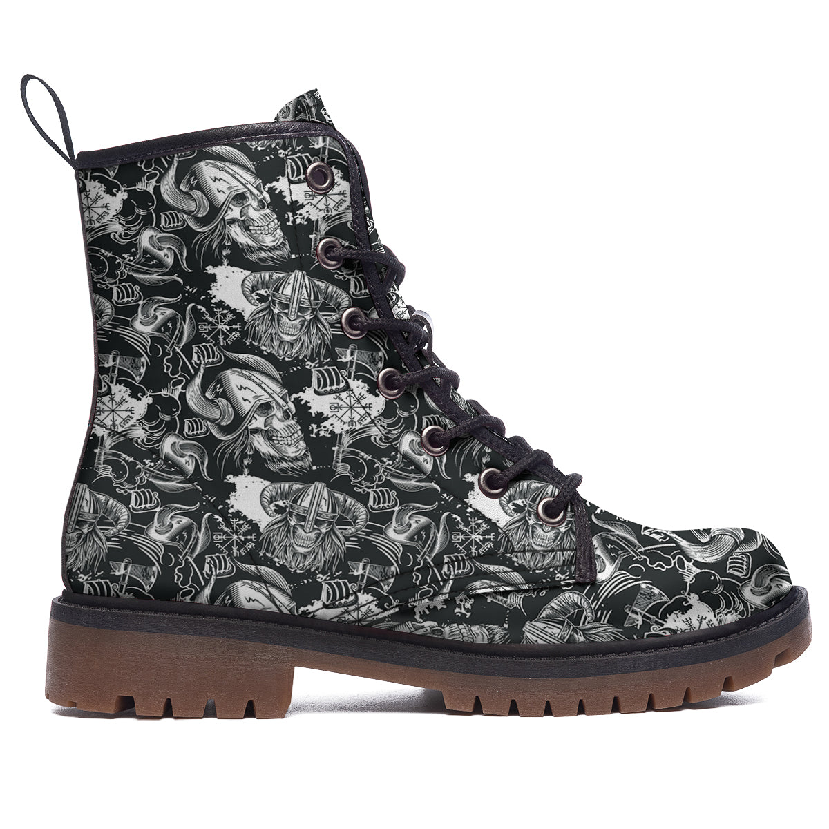 Skulls in Viking Helmets Print Pattern Work Boots-grizzshop