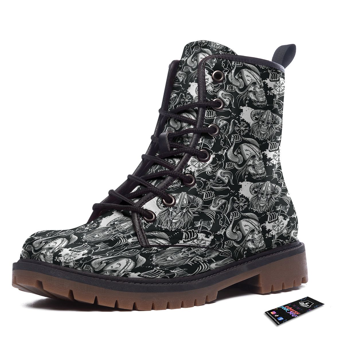 Skulls in Viking Helmets Print Pattern Work Boots-grizzshop