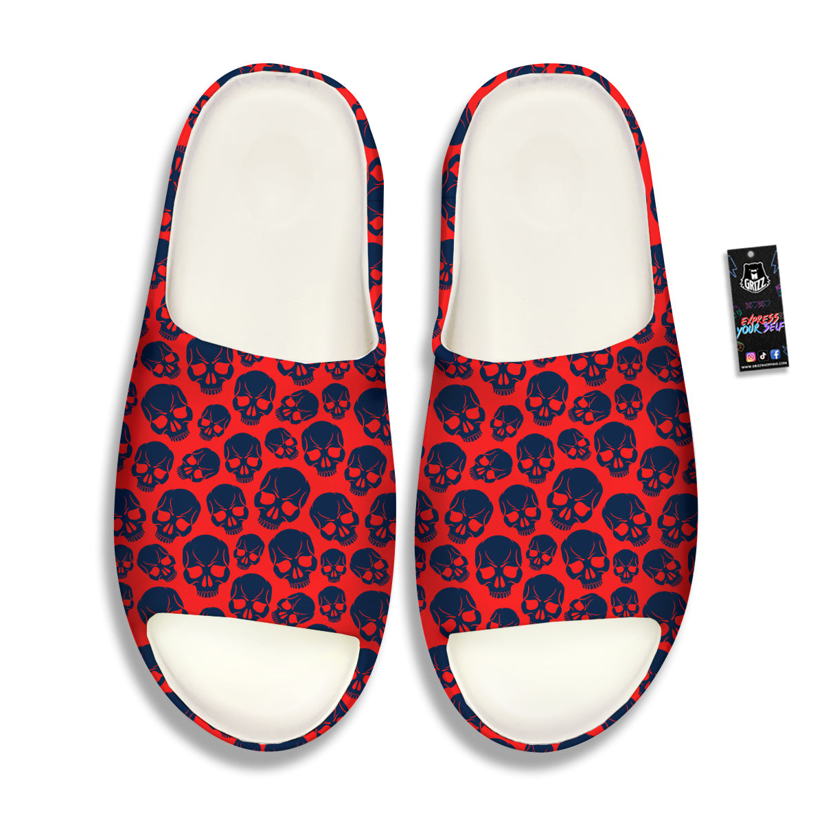Skulls Red And Blue Hard Rock Print Pattern Sandals-grizzshop