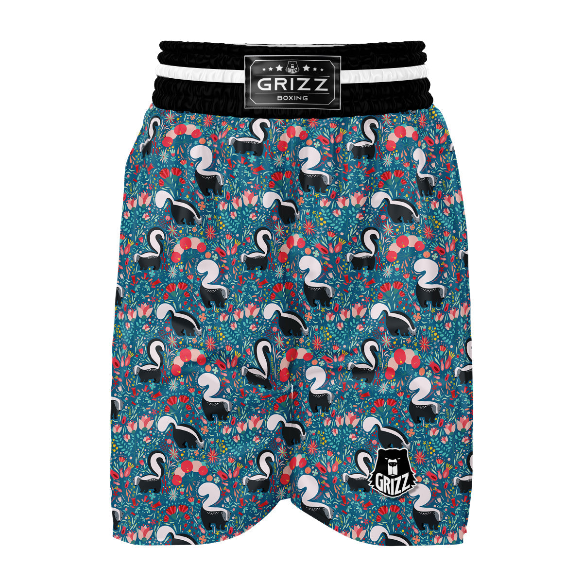 Skunk And Floral Print Pattern Boxing Shorts-grizzshop