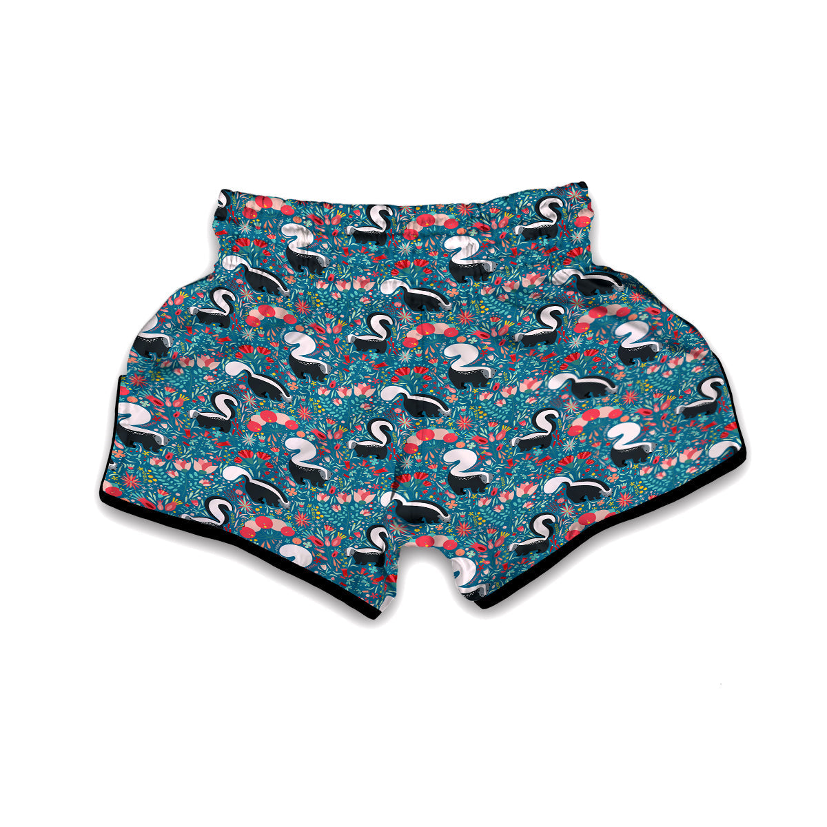 Skunk And Floral Print Pattern Muay Thai Boxing Shorts-grizzshop