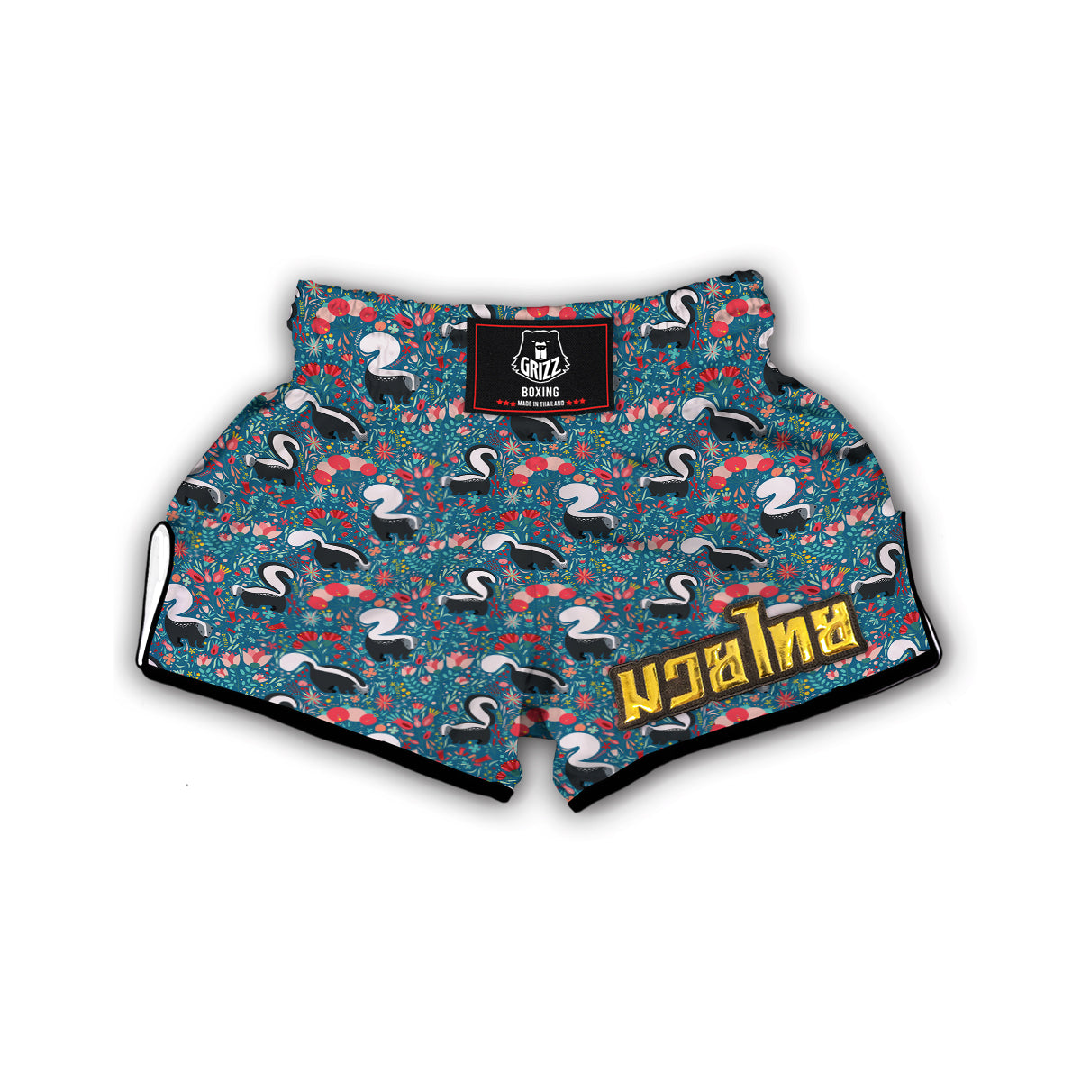 Skunk And Floral Print Pattern Muay Thai Boxing Shorts-grizzshop