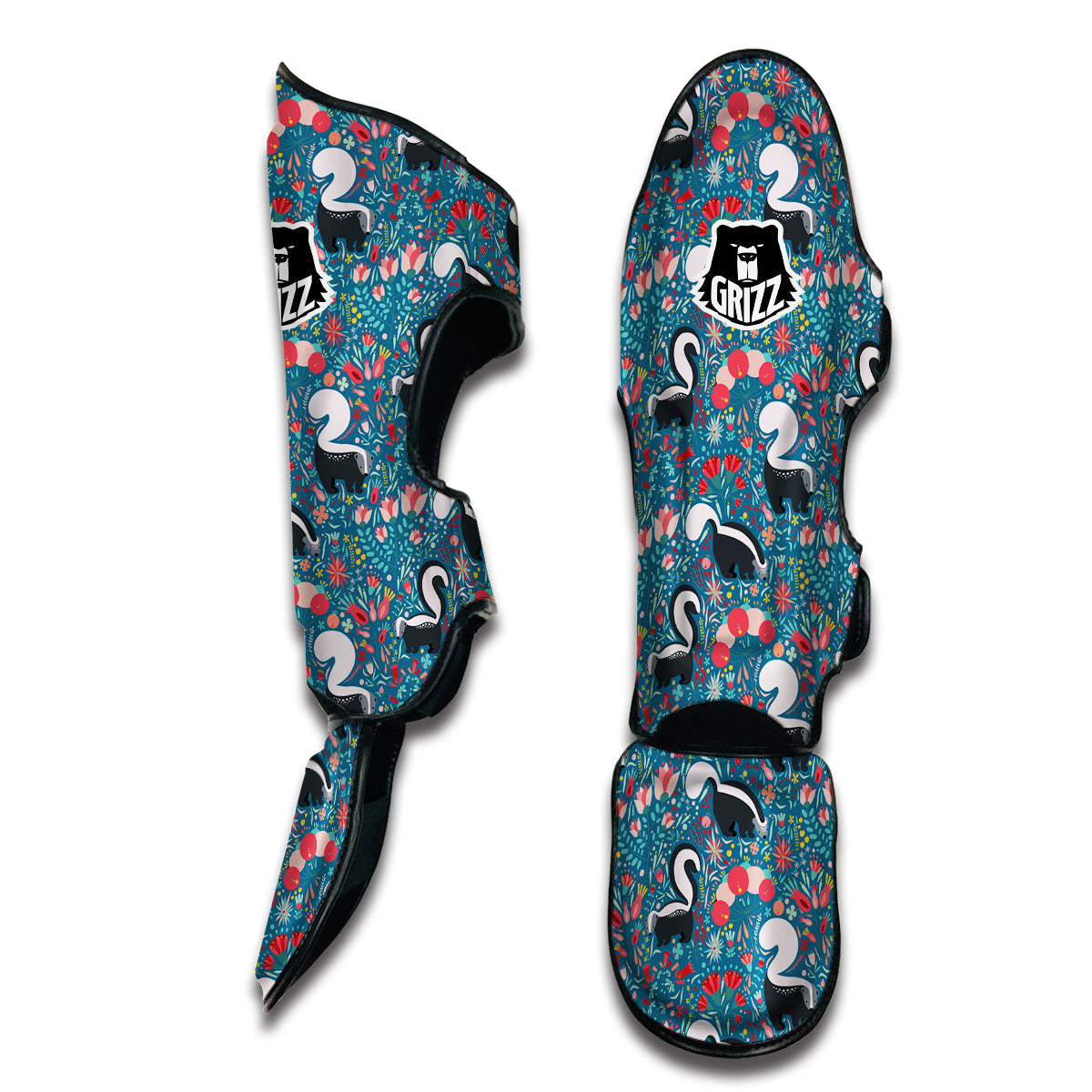 Skunk And Floral Print Pattern Muay Thai Shin Guards-grizzshop